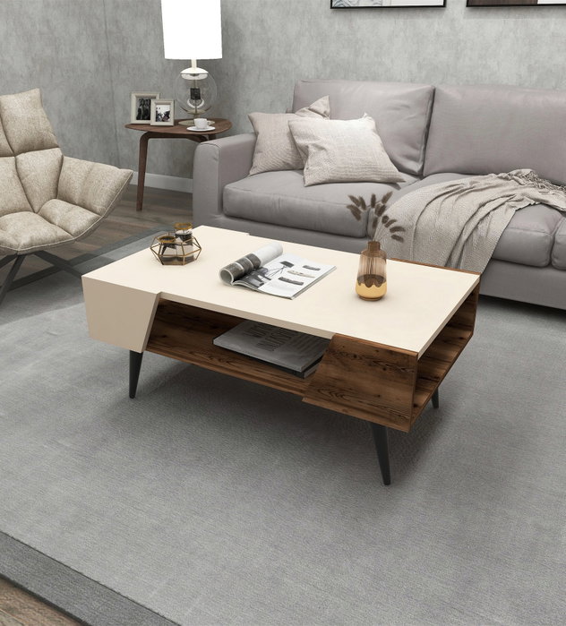 Hanah Home Aren Mesa de Centro Beige y Nogal Claro